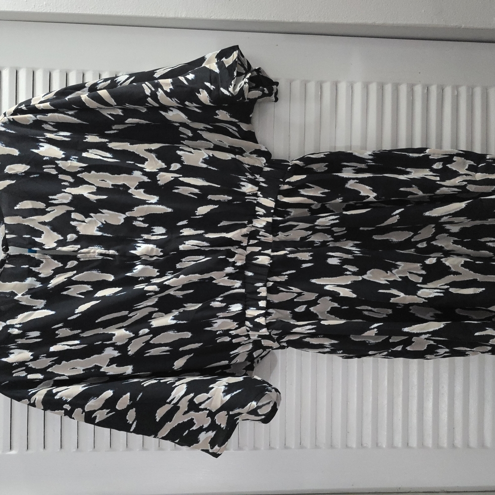 Black and White Smocked 3/4 Sleeve Jumpsuit